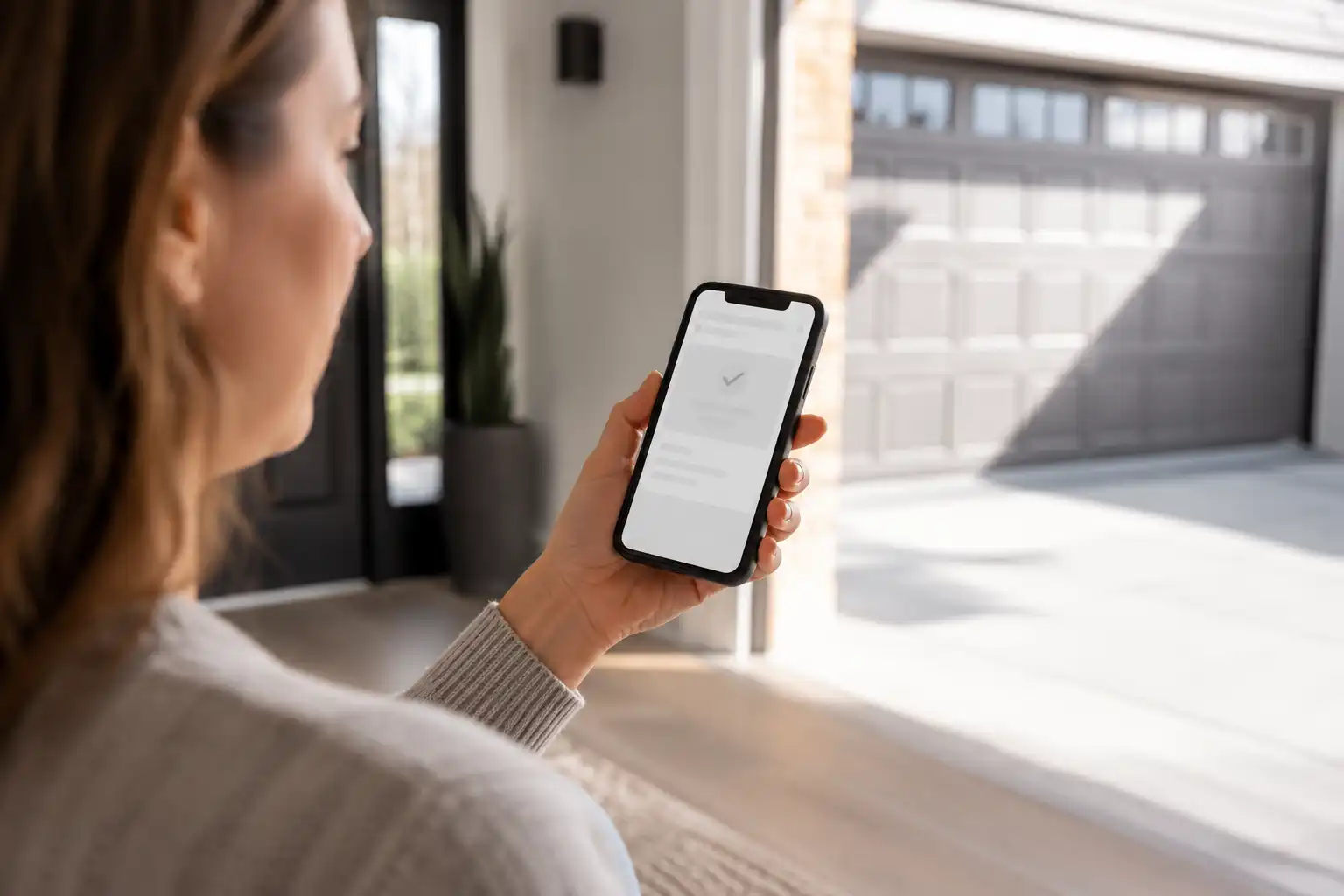 Garage door service appointment confirmation on a phone