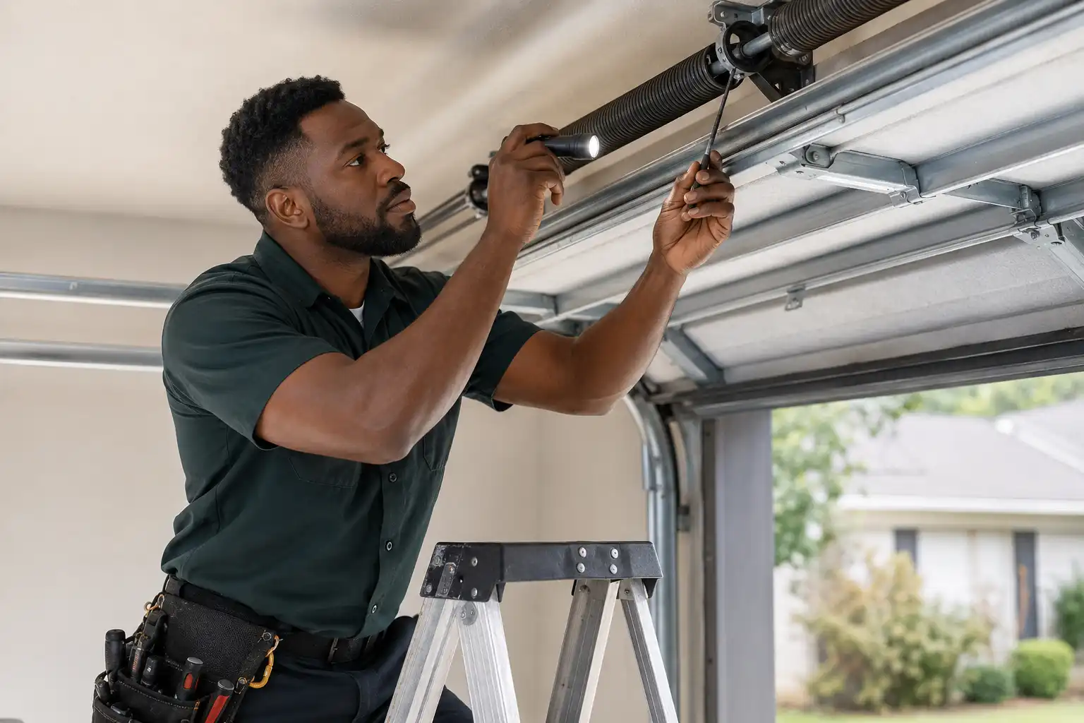 A ProLift technician repairing a residential garage door